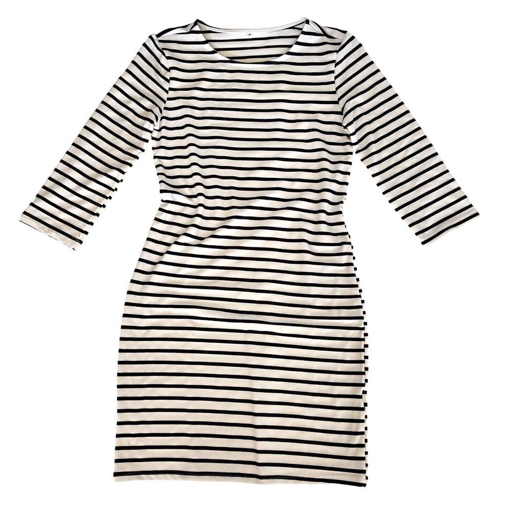 Nautical Women's Dress Small Striped Stretch Slimming White 3/4 Sleeve